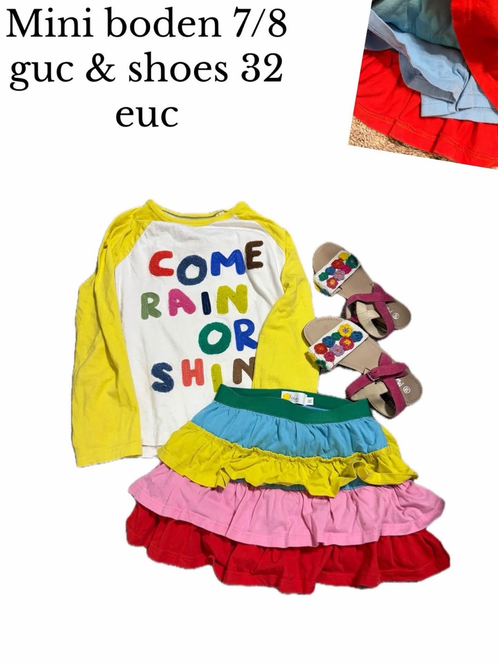 Mini boden 7/8 skirt shirt shoes bundle